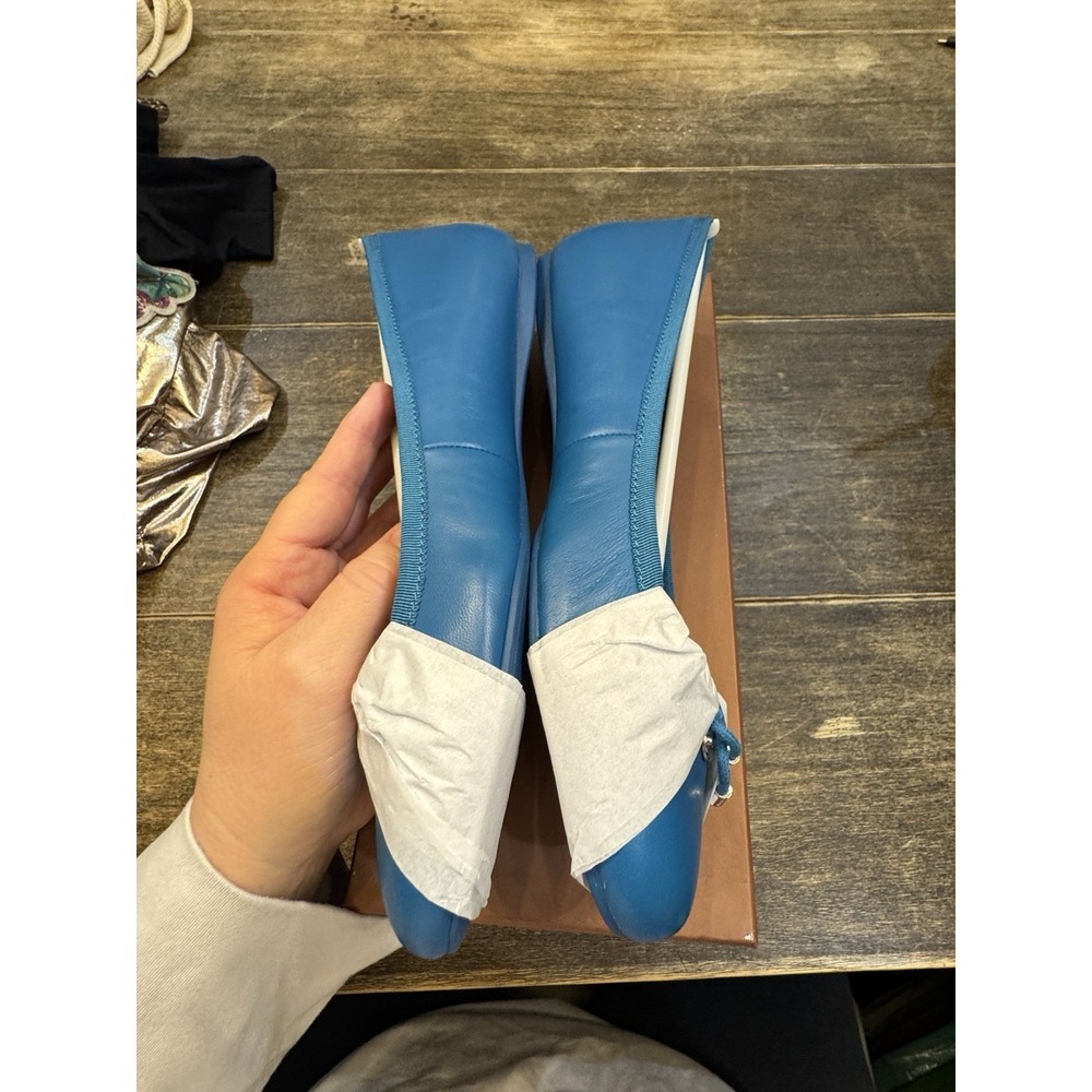 NWB COACH Lara Silk Nappa Ballet Flats Peacock Blue Leather Bow Logo‎ Size 9 - Picture 5 of 11